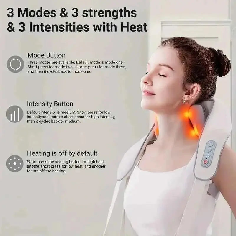Woman using the best massager for neck and shoulders with 3 modes, 3 strengths, and heat function