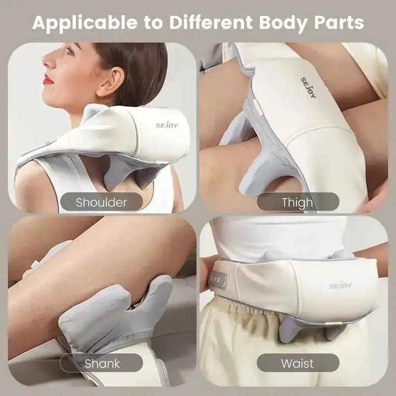 Best massager for neck and shoulders by SnapKart shown used on shoulder, thigh, shank, and waist