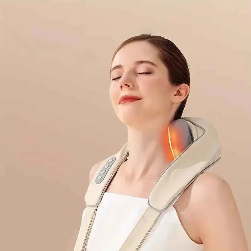 Woman using SnapKart best massager for neck and shoulders with heat therapy feature